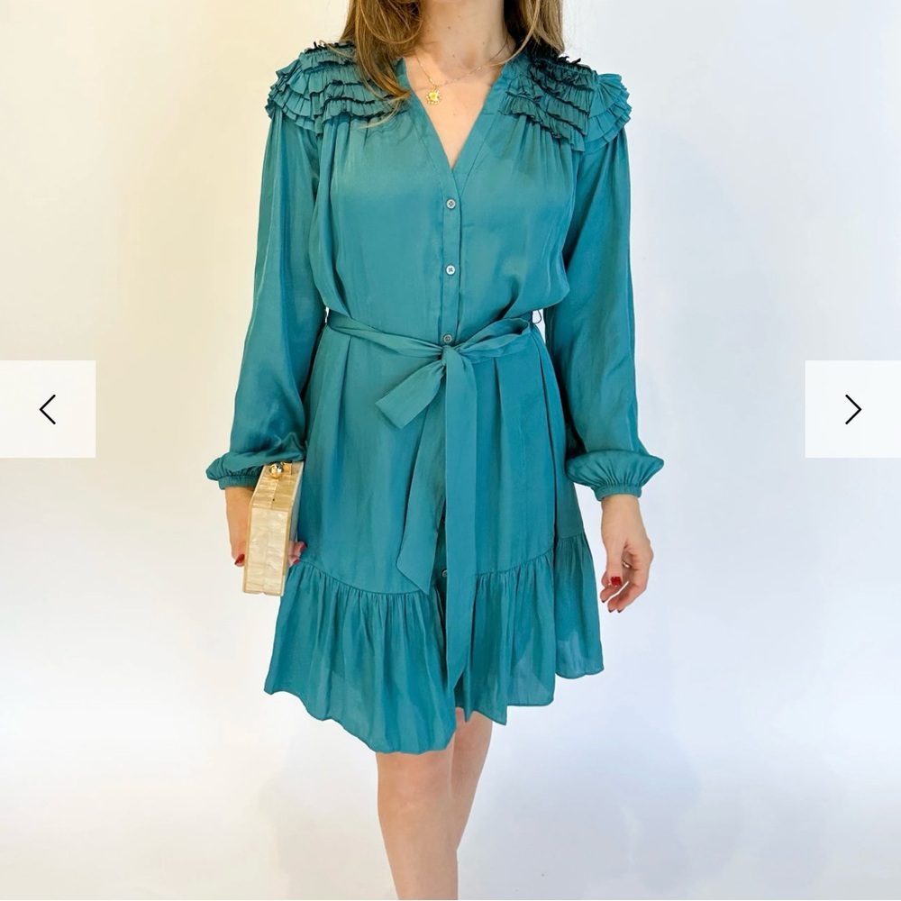 Pookie and Sebastian blue/green ruffle dress